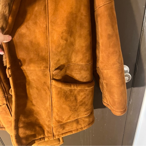 Vintage Maxima Faux Suede Leather Jacket Faux Fur Lining Pockets Heavy Brown XS - Picture 10 of 11